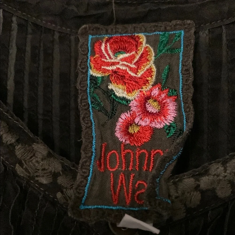 Johnny Was Brown Lace Ruffled Tunic with Mandarin Collar - Picture 2 of 12